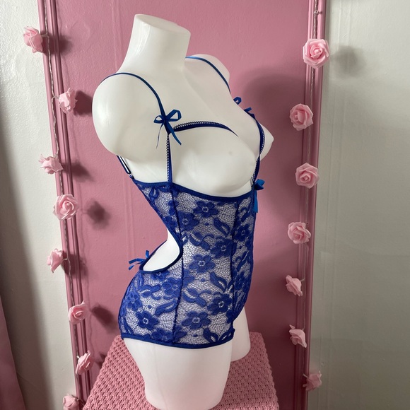 🍭 NEW - open crotch night blue lingerie body - bodysuit dentelle one piece sexy - Picture 4 of 5